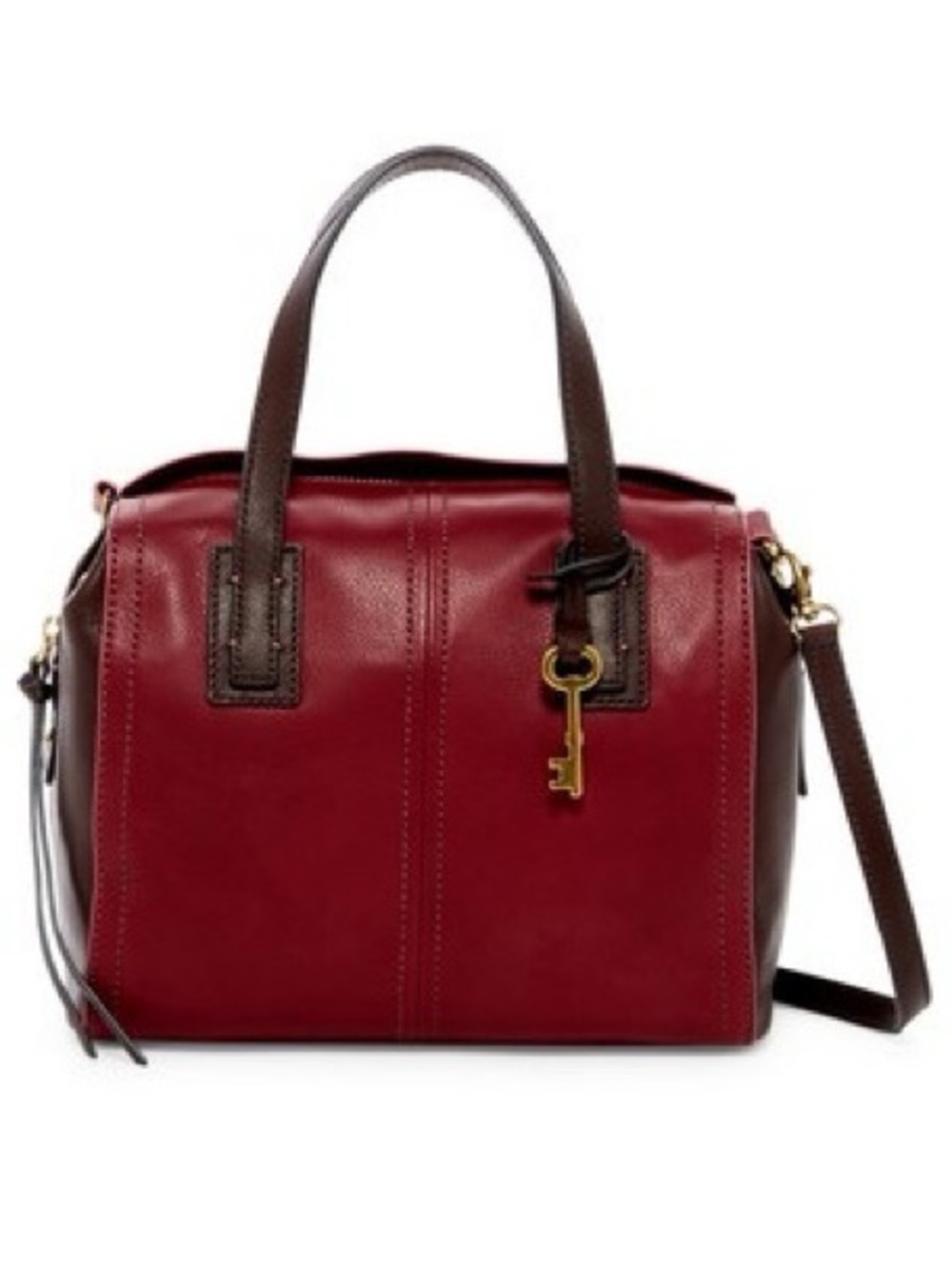 Fossil Emma Satchel Maroon Red Brown Cow Hide Leather Crossbody Bag Purse